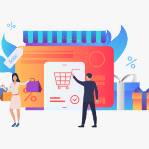 store with credit card gift boxes buyers illustration 1