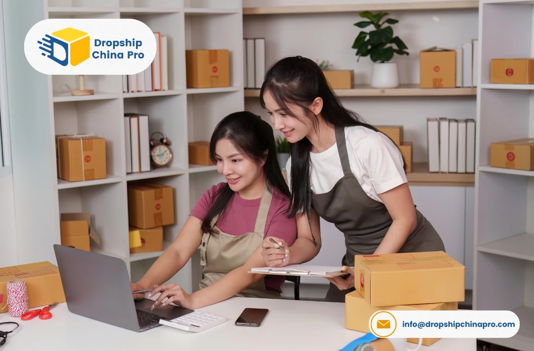 Warehouse staff processing automated dropshipping fulfillment orders