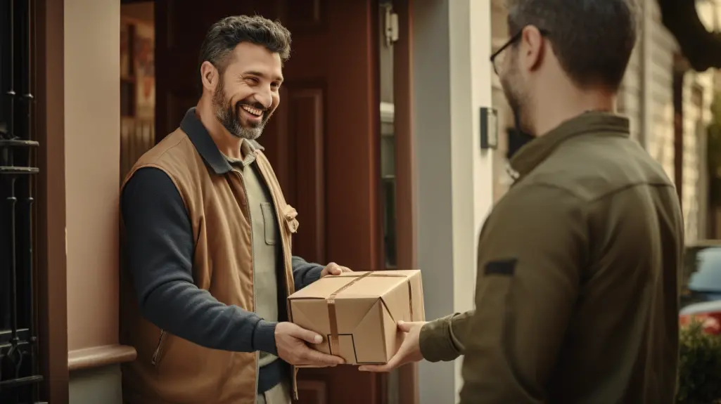 man receiving a package from a delivery person