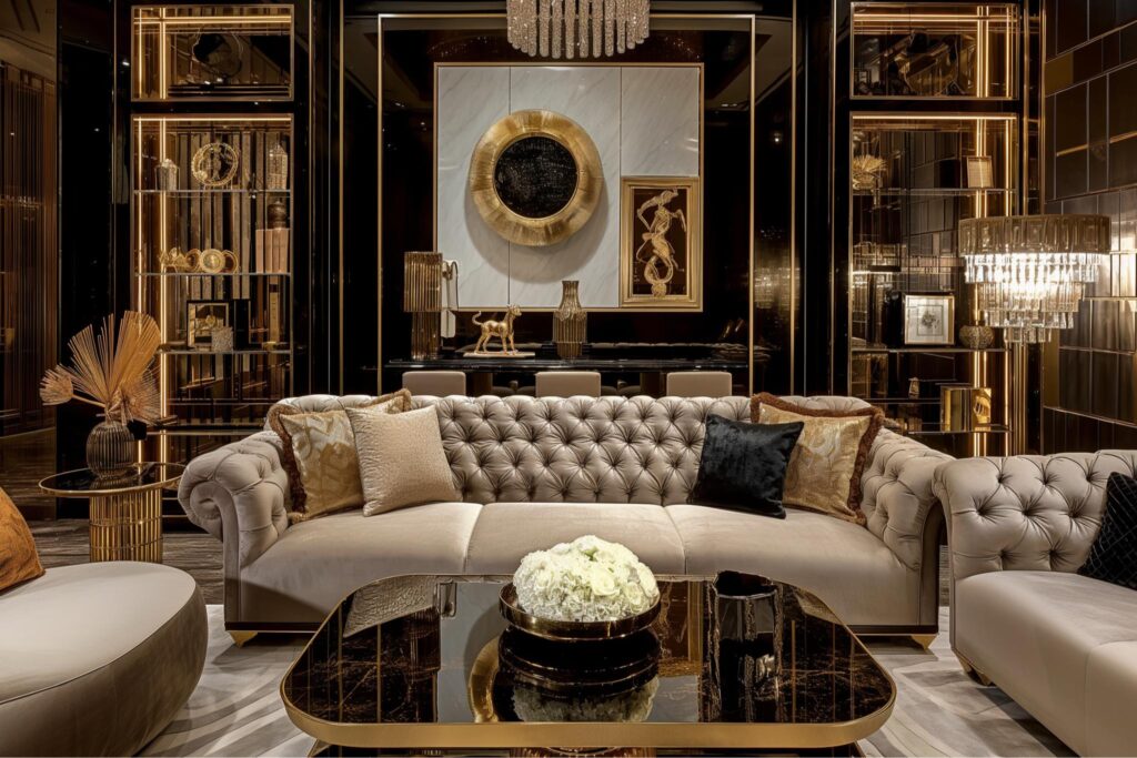 Living area decorated with luxury furniture and decor